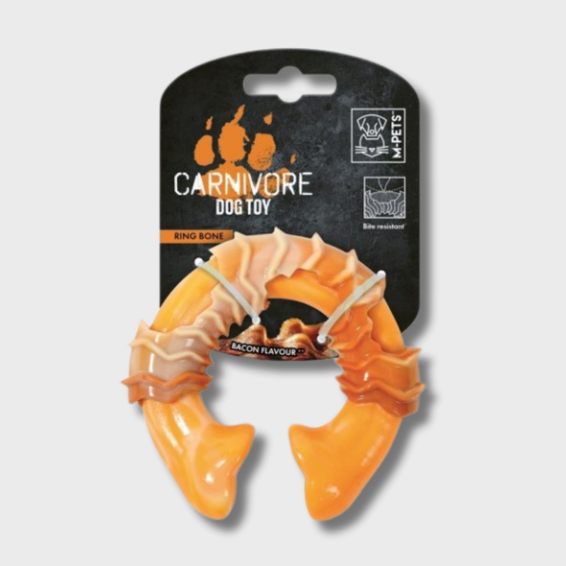 Игрушка для собак Карнивор круглая кость, вкус бекона, цвет желтый, 10.8x9.7x3.6 см средняя